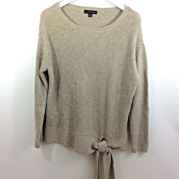 Ann Taylor Sweaters - Ann Taylor Tie Waist Knotted Oatmeal Knit Sweater